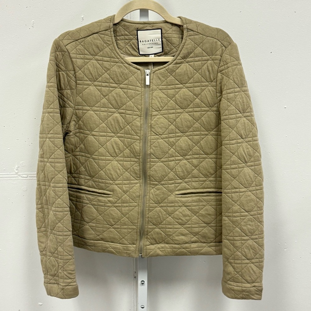 Bagatelle Women's Quilted Zip Up Spring‎ Jacket Windbreaker Olive Green Large